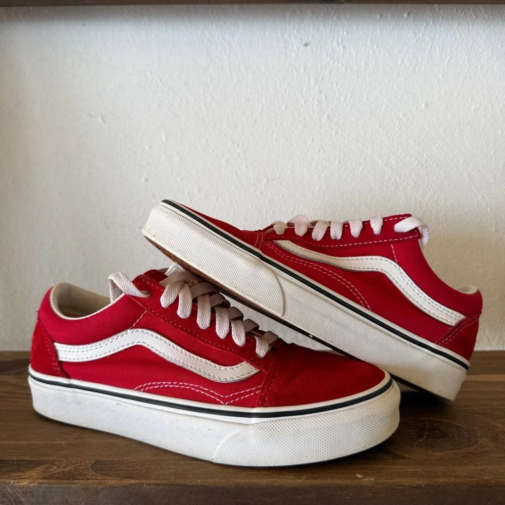 Vans Old Skool Red White Canvas Sneakers Men's 4 Women's 5.5